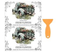 OLYCRAFT 6pcs/Set autocollant Transfert pour Meubles et Loisirs Créatifs Motif Camion Rétro Motif Fleurs de 15x30cm avec Grattoir 1 pièces pour Scrapbooking Décoration de Fenêtre et de Maison