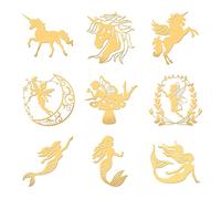 OLYCRAFT 9 Pcs Cuivre Orgonite Autocollant Licorne Autocollant Fée Ange Sirène Décorer Autocollants Auto-Adhésif Doré Autocollants pour Scrapbooks Téléphone Décor - 40x40mm
