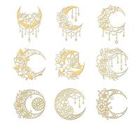 OLYCRAFT 9pcs 4x4cm Autocollants Lune en Métal Autocollants dorés Motif Papillon Mandala Fleur métal Autocollant doré pour Scrapbooks DIY Resin Crafts Phone Water Bottle Decor