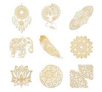 OLYCRAFT 9pcs 4x4cm Autocollants Mandala, Éléphant, Métal Or, Plume Métal, Énergie pour Scrapbook DIY Artisanat Décoration Téléphone