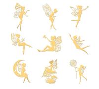 OLYCRAFT 9pcs 4x4cm Fée Autocollants Champignons Lune Autocollants Dorés Thème Féemétal Doré Autocollants pour Scrapbooks DIY Résine Artisanat Téléphone Bouteille D'Eau Décor