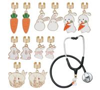 OLYCRAFT Lot de 12 breloques stéthoscope lapin 6 styles 3,1 x 4,6 cm - Carotte et étiquette d'identification réglable pour médecin, infirmière, assistant médical
