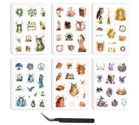 OLYCRAFT Lot de 24 feuilles d'autocollants imperméables en PVC avec 6 styles de sorcières et 1 pince à épiler pour bouteille d'eau, ordinateur portable, album photo, planificateur, décoration