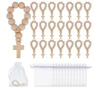OLYCRAFT Lot de 60 chapelets en bois avec croix, chapelet avec sacs en organza, mini prière en croix, cadeaux de baptême, pour hommes, femmes, première communion
