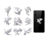 OLYCRAFT Lot de 9 autocollants décoratifs en métal avec motif dragon argenté - 4,1 x 4,1 cm
