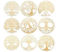 OLYCRAFT Lot de 9 autocollants en métal en laiton doré - Motif arbre de vie - Tour d'énergie - Orgonite - Autocollant géométrique sacré - Pour scrapbooking, bricolage, résine, loisirs créatifs, téléphone et bouteille d'eau