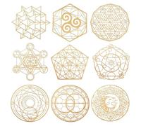 OLYCRAFT Lot de 9 autocollants géométriques sacrés en métal - Fleur de vie - Orgonite - Pyramide - En acier inoxydable - Pour scrapbooking, loisirs créatifs, décoration de téléphone et bouteille d'eau