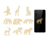 OLYCRAFT Lot de 9 Autocollants Métalliques Dorés Motifs Branches et Animaux 4x4cm Décalcomanies Métalliques Autoadhésives Décoratives pour DIY Scrapbooking Décoration Résine Époxy