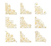 OLYCRAFT Lot de 9 autocollants vintage en métal doré de 4 x 4 cm - Papillon, rose, lotus ; or brillant ; scrapbooking ; décoration en résine, décoration d'intérieur, décalcomanies pour téléphone et