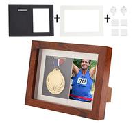 OLYCRAFT Médaille Présentoir Shadow Box Marron Médaille Vitrine Cadres Photo en Bois Naturel avec Fenêtre Transparente pour Médailles Militaires, Balises de Plage, Bijoux Broches -175x182x227mm