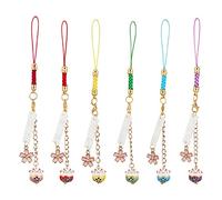 OLYCRAFT Porte-Clés Chat Japonais Maneki Neko avec Cloche de Fleur de Cerisier, Cordons de Sangle de Téléphone et Porte-Bonheur Mobile