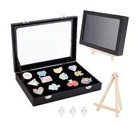 OLYCRAFT Présentoir à Épingles en Velours avec Fenêtre en Verre Transparent pour Badges en Velours avec Support en Bois et Fermoirs en Fer pour Épingles et Médailles - 23x18x3.2 cm