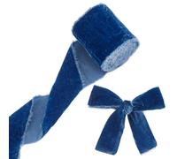 OLYCRAFT Ruban de Velours de Soie Bleu 2.7m x 75mm - Effiloché Fait Main pour Invitations de Mariage, Bricolage et Décorations de Bouquet