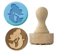 OLYCRAFT Tampons en Bois avec Poignée 4.3x2.7cm Motif Sirène Manche en Bois Outils de Poterie Tampons en Argile en Wood Tampon en Wood Rond Petit Mini Tampon pour la Fabrication de Cartes en Argile