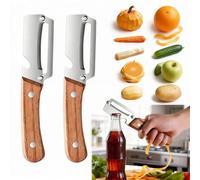 OLYGEE 2-in-1 Multifunctional Peeler for Kitchen, Wooden Handle with Bottle Opener, Premium Stainless Steel Vegetable and Fruit Peeling Tool (2pcs)