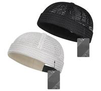 OLYGEE 2 Pack Brimless Hats for Men, Breathable Mesh Summer Hats, Ultra Cooling Adjustable Skull Cap Docker Beanie for Hip-Hop (A)