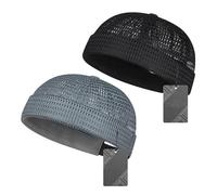 OLYGEE 2 Pack Brimless Hats for Men, Breathable Mesh Summer Hats, Ultra Cooling Adjustable Skull Cap Docker Beanie for Hip-Hop (C)