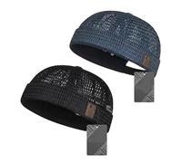 OLYGEE 2 Pack Brimless Hats for Men, Breathable Mesh Summer Hats, Ultra Cooling Adjustable Skull Cap Docker Beanie for Hip-Hop (B)