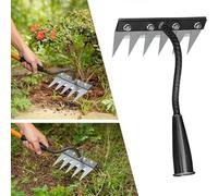 OLYGEE 2026 New Upgraded 5-8 Teeth Carbon Steel Garden Weeding Rake - Heavy-Duty Iron Hand Rake for Gardening, Lawn, Dandelion & Deep Root Weeding, Gardening Tools (6 Teeth)