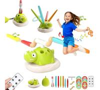 OLYGEE 3 in 1 Dinosaur Rocket Launcher, 3 in 1 Musical Garden Jump Sports Games, Ring Toss & Launch Rocket Launcher, Outdoor Indoor Party Games (Charging)