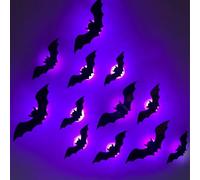 OLYGEE 3D Bat Design LED Decoration, 36 Pcs Halloween Light Up Bats, Hanging Wall Luminous Glow Clings for Home Bar Halloween Party (36 bats)