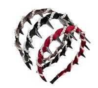 OLYGEE Basicallyt Retro High Skull Pearl Headband, Vintage High Cranium Artificial Pearl Hairband Bridal Hair Hoop Rhinestones Wedding Party Elegant Non Slip Braided Pearls Headbands with Teeth (B)