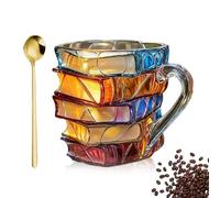 Olygee Bookhaven Mug, Painted Book Mug Stained Glass, Novelty Coffee Mugs, Funny Bookish for Women Unique Coffee Mugs, Gifts for Book Lovers (A)