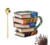 Olygee Bookhaven Mug, Painted Book Mug Stained Glass, Novelty Coffee Mugs, Funny Bookish for Women Unique Coffee Mugs, Gifts for Book Lovers (B)