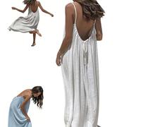 OLYGEE Cami Lounge Dress Backless for Women, Backless House Dress, Sleeveless Long Open Back for Beach & Vacation (White,TG)