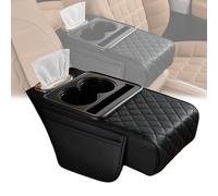 OLYGEE Car Armrest Cushion, 5-in-1 PU Leather Center Console Cover with 2 Storage Bags Cup Holder, Tissue Box Slot, Phone Slot for Sedans, Car Accessories Interior Organizers (Black)