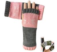 OLYGEE Cat Fingerless Gloves Women-Cozy Cat Gloves for Warm Hands & Free Fingers Leaky Finger Women's Glove (Pink)