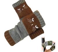 OLYGEE Cat Fingerless Gloves Women-Cozy Cat Gloves for Warm Hands & Free Fingers Leaky Finger Women's Glove (Brown)