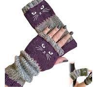 OLYGEE Cat Fingerless Gloves Women, Cozy & Soft Knit Fabric Fingerless Cat Gloves for Winter (purple)