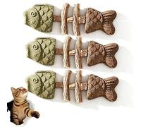 OLYGEE Catnip and Silvervine Chew Toy for Cats, Wooden Fish Bone Cat Teeth Cleaning Stick, Natural Catnip Chew Plaything for Feline Dental Care, 17.8cm (#C)