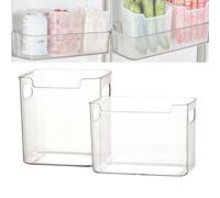 OLYGEE Clear Freezer Storage Bins for Bottom Freezer, Stackable Plastic Organizer with Handles, Side Door Vertical Storage for Kitchen, Pantry & Cabinet (Transparent,S+L)
