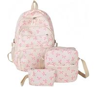 OLYGEE Coquette Bow Backpack Set for Girls, Cute Preppy Backpack with Bows, Pink Bow Backpacks with Pouch for School (Pink)