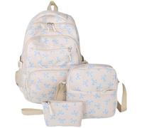 OLYGEE Coquette Bow Backpack Set for Girls, Cute Preppy Backpack with Bows, Pink Bow Backpacks with Pouch for School (Blue)