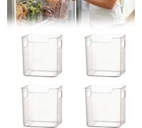 OLYGEE Crystal Clear Freezer Storage Bins, Plastic Bins for Refrigerator and Pantry Organization, Stackable Kitchen Cabinet Containers with Handles for Frozen Food Meat Vegetables (4PCS,Large)