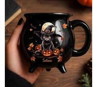 OLYGEE Custom Witch Cauldron Mug, Personalized Witches Brew Halloween Coffee Cup, Witching You A Wicked Brew Mug Gift for Women, Besties, Sisters, BFF, Family - Halloween Cauldron Stoneware (B)
