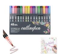 OLYGEE Dreamy Sparkle Dual-Line Contour Pen Set-Dreamy Sparkle Dual Line Marker, Double Line Outline Art Pen, Quick-Dry Ink for Drawing, Coloring & DIY Crafts (48 Colors)