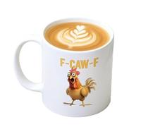 OLYGEE F-Caw-F Funny Chicken Mug - F Caw F Coffee Mug with Ergonomic Handle for Men Women, Novelty Mugs Gifts Office Home, Ideal Present Birthday, Funny Rooster Crowing Meme Tea Cups (1pcs White)
