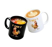 OLYGEE F-Caw-F Funny Chicken Mug - F Caw F Coffee Mug with Ergonomic Handle for Men Women, Novelty Mugs Gifts Office Home, Ideal Present Birthday, Funny Rooster Crowing Meme Tea Cups (Black + White)