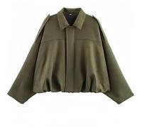 OLYGEE Faux Suede Bomber Jacket Women, Fall Jacket Women Trendy, Long Sleeve Zip Up Leather Trendy Fall Outerwear (Army Green,M)