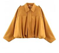 OLYGEE Faux Suede Bomber Jacket Women, Fall Jacket Women Trendy, Long Sleeve Zip Up Leather Trendy Fall Outerwear (Yellow,M)