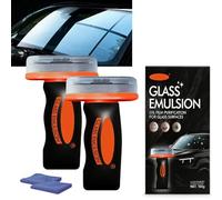 OLYGEE Glass Oil Film Remover for Car Windshields, Roll-On Glass Emulsion Cleaner with Cleaning Board, Removes Oil Film & Smudges, Improve Visibility for Safe Driving (2pcs)