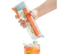 OLYGEE Ice Cube Tray, One Hand Ice Cube Mold with Press Handle, 6 Square Easy Release Ice Maker for Cocktails & Iced Coffee, Space-Saving Plastic Ice Tray for Freezer (Orange)