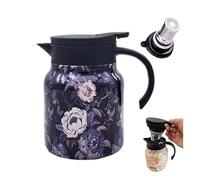 OLYGEE Infinite Tea Pot, Vintage Floral Teapot with Built in Infuser, Stainless Steel Kettles Thermal Carafe with Lid for Hot Drinks (D)