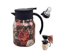 OLYGEE Infinite Tea Pot, Vintage Floral Teapot with Built in Infuser, Stainless Steel Kettles Thermal Carafe with Lid for Hot Drinks (B)