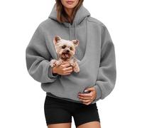 OLYGEE Kokopaws Pet Sling Hoodie - Dog Carrier Hoodie Fuzzy Fleece Oversized Sweatshirt with Pocket Front Carry Pouch for Small and Cats,Puppy Kitten Dogs Holder (Gray,TTG)