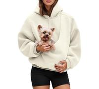 OLYGEE Kokopaws Pet Sling Hoodie - Dog Carrier Hoodie Fuzzy Fleece Oversized Sweatshirt with Pocket Front Carry Pouch for Small and Cats,Puppy Kitten Dogs Holder (Beige,4TG)
